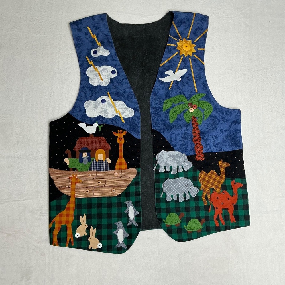 Unique Noahs Ark Applique Vest Womens Handmade Folk Art One of a Kind M/L